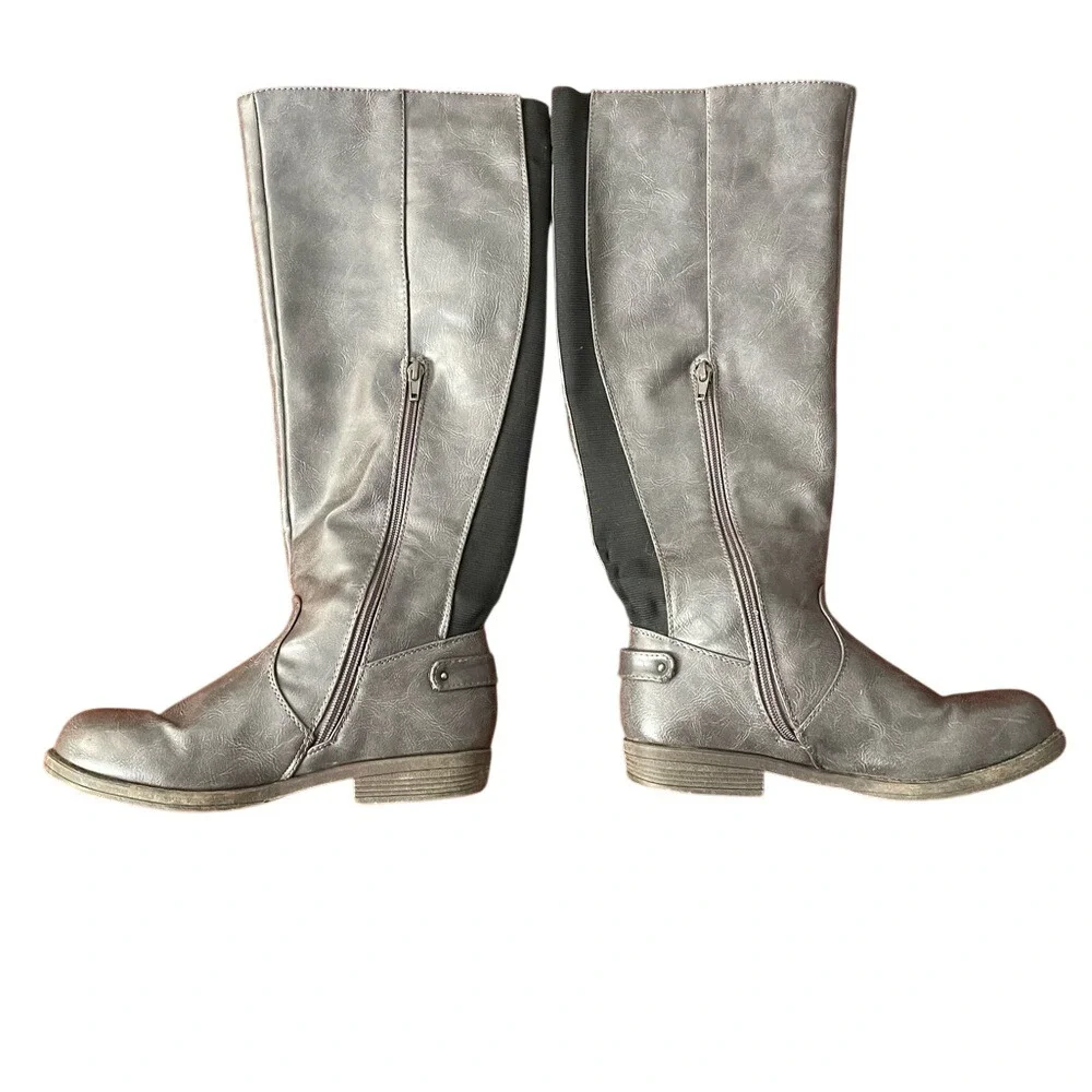 Journeen Collection Renaissance Revival Gray Knee High Leather Rider Boots